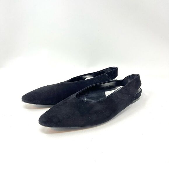 Everlane The V Slingback Black Suede Flats Sandals Sz 9.5 - Picture 2 of 8